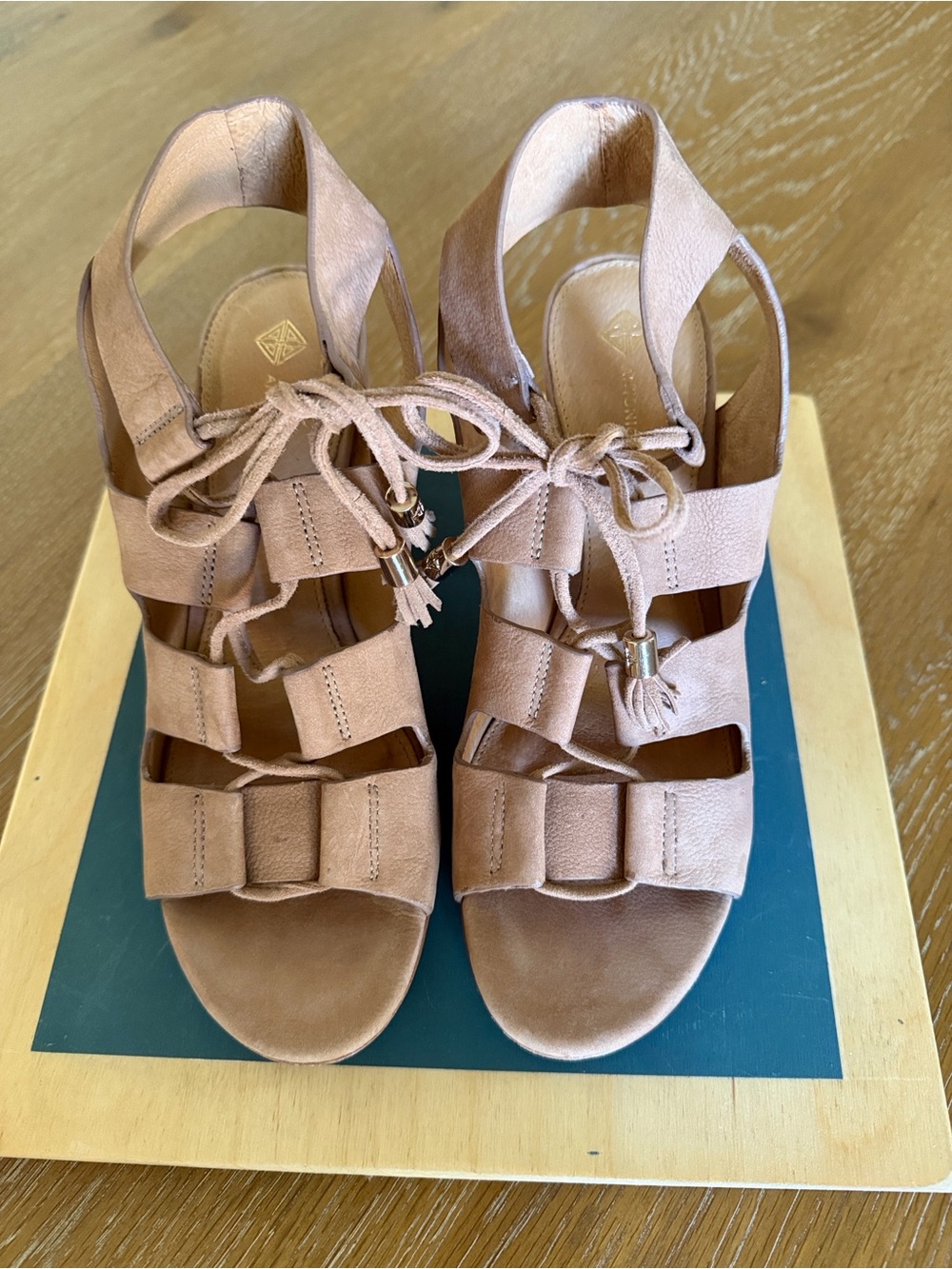 ANTONIO MELANI Blush Taupe Suede Lace-Up Heeled Sandals 7.5
